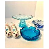 VINTAGE JAPANESE CAT S&P'S, BLUE ART GLASS