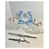VINTAGE GLASSWARE- BLUE PRISM CANDLESTICKS
