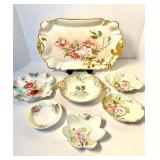 VINTAGE HAND-PAINTED PORCELAIN LOT- GOLD TRIM