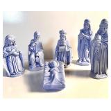 VINTAGE CERAMIC NATIVITY SET, HAND PAINTED BLUE