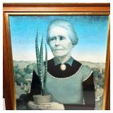 GRANT WOOD. 'WOMAN W/ PLANT' FRAMED PRINT