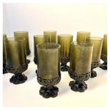 VINTAGE GREEN GLASS GOBLETS- CRACKLED / TEXTURED