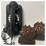 RETRO STYLE ROTARY PHONE, (2) IRON SHIP BOOKENDS