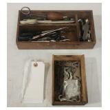 2 Misc Wooden Tubs of Reel Wrenches, Scissors &