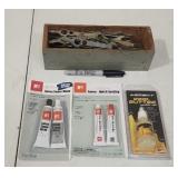 Wood Box of Reel Wrenches Lube & Epoxy