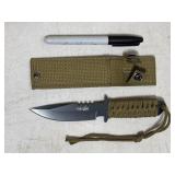 Survival Steel Open Blade Knife w/Sheath
