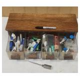 4 Drawer Oak Chest with Reel Lubes, Tools, Glues