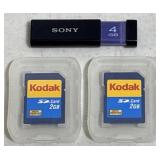 (2) Kodak 2 GB Memory Cards & (1) Sony Thumbdrive