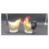 Hand Painted Milk Glass Chicken and Rooster