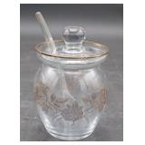 American Cut GOLD ROSE, Lidded Honey/Jam Jar