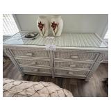 White Wicker Dresser w Glass Top