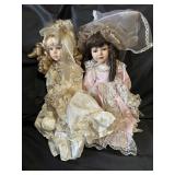Pair Porcelain Bride Dolls
