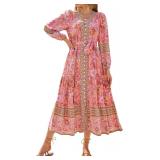 R.Vivimos LG Women s Boho Midi Dress V-Neck