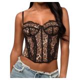 SzL Verdusa Lace Leopard Print Crop Corset Top