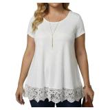 1X Plus Size Tunic Tops Lace Short Sleeve