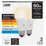 Feit Electric A19 LED Bulb, 60W Eq, 2 Pack