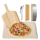 4 Pcs Rectangle Pizza Stone Set, 16' with Peel