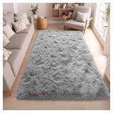 Grey Faux Fur Rug 5x7x Non-Slip Plush