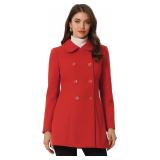 Allegra K Women's Peter Pan Collar Trench Coat - S