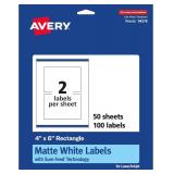 Avery Matte White Labels, 4x6, 100, Permanent