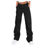 Lepunuo LG Women Cargo Pants High Waist 6 Pockets