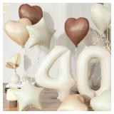 40th Birthday Balloons, Sand White 40 CT Heart
