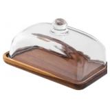 Acacia Wood Cake Stand with Glass Dome Tray