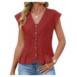 Womens V Neck Crop Tank Top Cap Sleeve Blouse