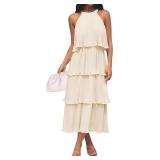 SzM ZESICA Women's Halter Neck Chiffon Midi Dress