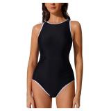 (L) Women's One Piece Ruched Beachwear