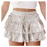XL Metallic Shiny Pleated Mini Skirt