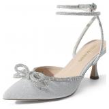 (8) Kitten Heels Rhinestone Bow Pumps