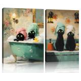 Framed Black Cat Wall Art Set of 2, 12x16