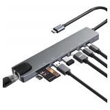 USB C Hub 8-in-1: 4K HDMI, RJ45, PD, USB 3.0
