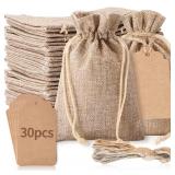 Burlap Gift Bags with Drawstring & Tags (30Pcs)