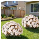 Yunlly 2 Pack Boxwood Topiary Balls with Roses