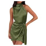 ZESICA Satin Halter Tie-Waist Mini Dress