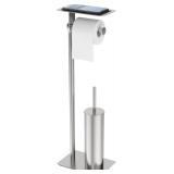 Toilet Paper Holder Stand with Shelf, Steel