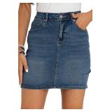 (L) Womens Denim Mini Skirt - High Waist