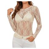 L/XL OFEEFAN Women's Mesh Tops Lace Blouses
