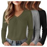 Girls' Long Sleeve V-Neck Tee 9-10Y (3 Pack)