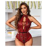 (XXL) Avidlove Lace Halter Bodysuit Teddy