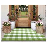 Green & White Buffalo Checked Rug 3x5
