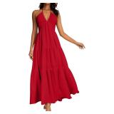 Halter Dress Deep V Neck Maxi Beach Sundress