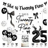 Black Bow 25th Birthday Banner 21 Foil Balloon