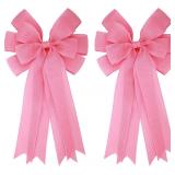 Meseey 2 Pcs Pink Burlap Bows, Wired Edg e