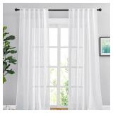 NICETOWN White Linen Sheer Curtains 90'x90'