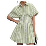 Women s M Button-Front Down Pleated Shirt Dress