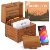 NOFEO Acacia Recipe Box   100 Cards, Stand