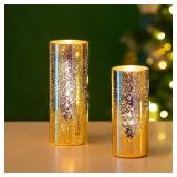 Glasseam Gold Hurricane Candle Holder Set (2)